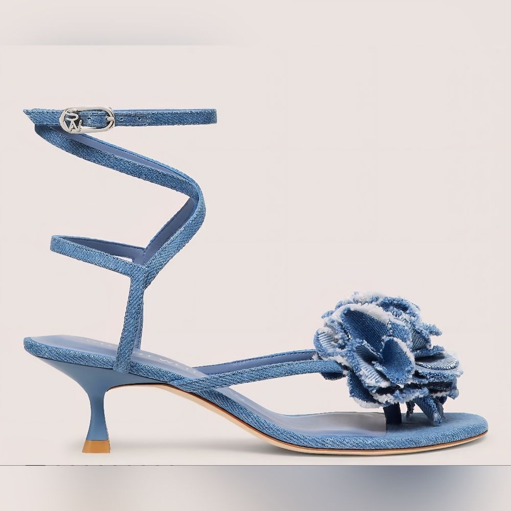 $495 Stuart Weitzman Belize 50 Stappy Sandal In Denim 7B